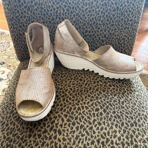 Fly London Metallic Wedge Sandals